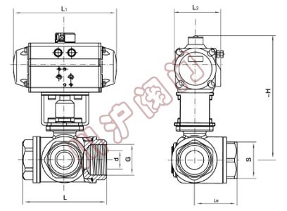 内螺纹气动三通球阀结构图