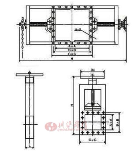 手动方形插板阀结构图